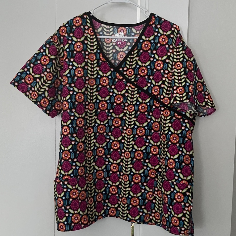Colorful Patterned Women's Scrub Top